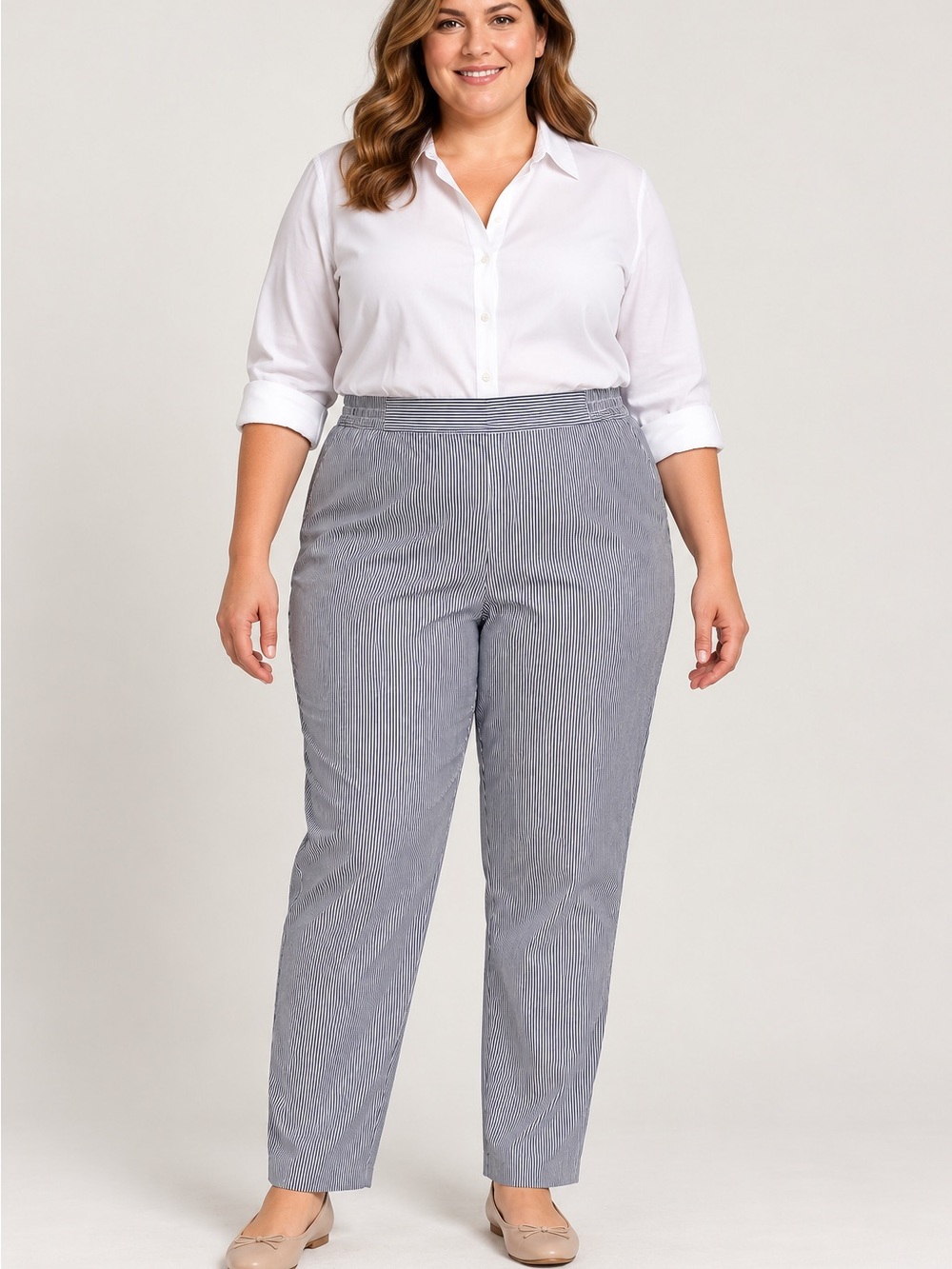 Alfred Dunner Gray-Blue Pinstripe Straight Leg Pants